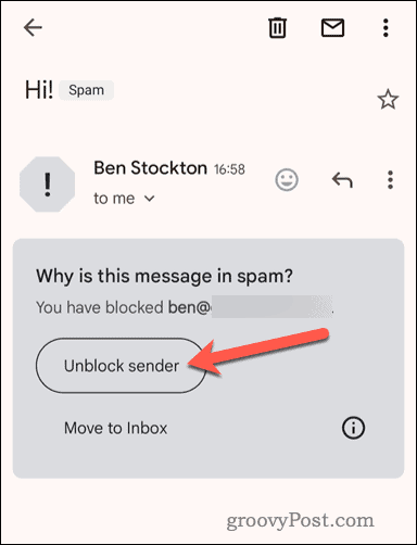 Отблокирайте блокиран подател в мобилното приложение Gmail