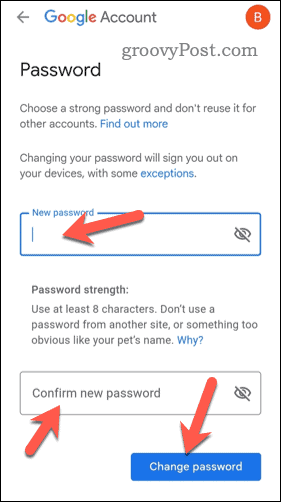 Промяна на паролата за Gmail