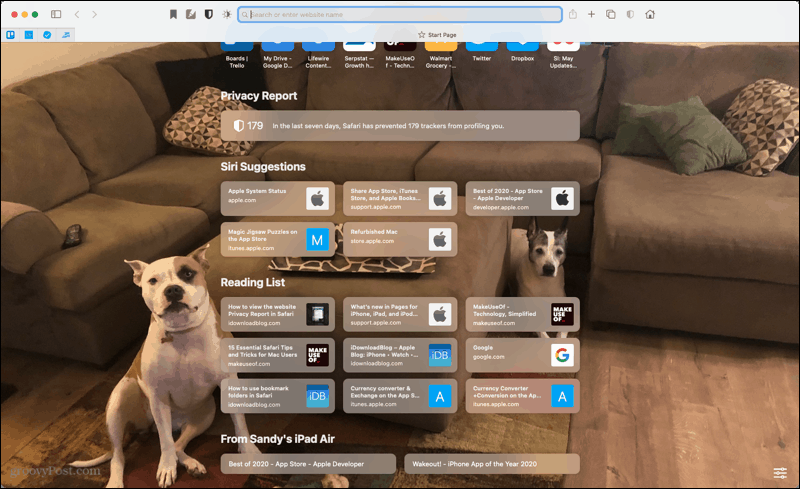 Начална страница на Safari на Mac