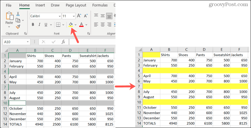 Маркирайте празни редове в Excel