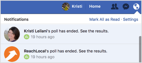 Известие за резултатите от анкета във gif на Facebook