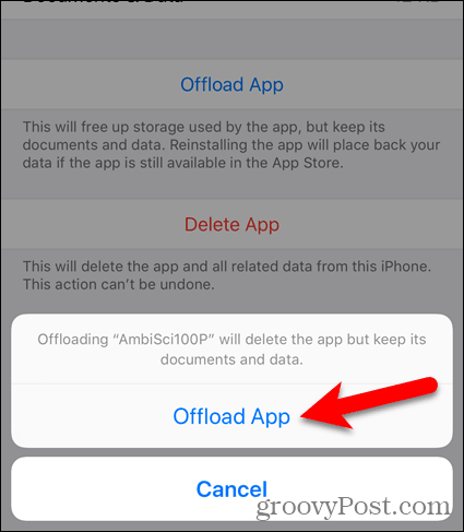 Докоснете Offload App отново
