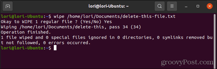 Безопасно изтриване на файл с помощта на wipe в Linux
