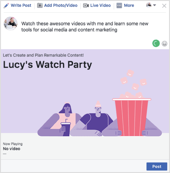 Щракнете върху Публикуване, за да публикувате публикацията си във Facebook Watch Party.