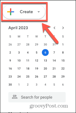 Екранна снимка на бутона за създаване на Google Календар