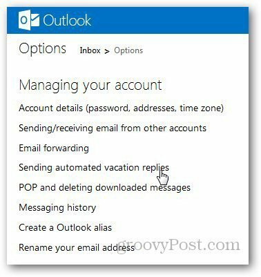 Съобщение за ваканция на Outlook 2
