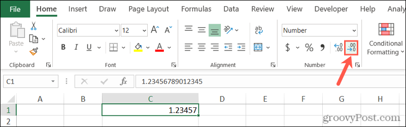 Намаляване на десетичния бутон в Excel
