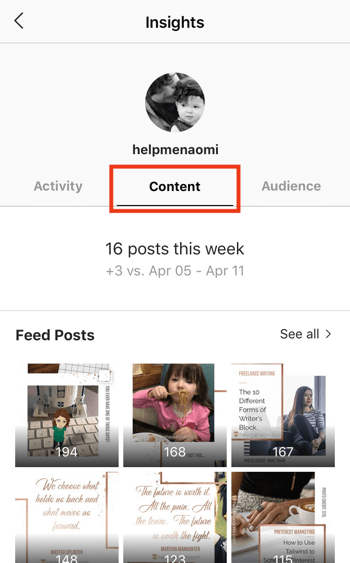 Прегледайте данните за възвръщаемостта на инвестициите в Instagram Stories, стъпка 2.