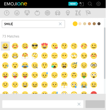 Щракнете върху иконата на еднорог, за да отворите библиотеката с емотикони на EmojiOne.