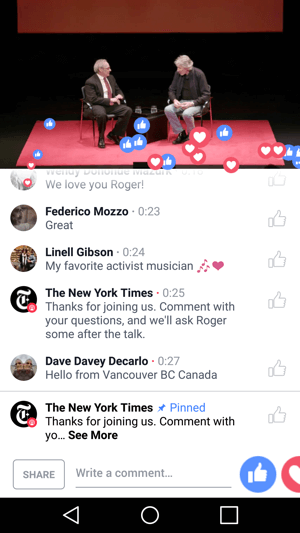 „Ню Йорк Таймс“ дава на зрителите опит да присъстват на събитие чрез излъчване на живо във Facebook.