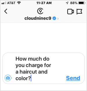 Пример за често задаван въпрос към бизнеса в Instagram.