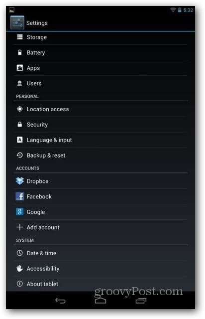Потребителски акаунти на Nexus 7 - потребител с настройки