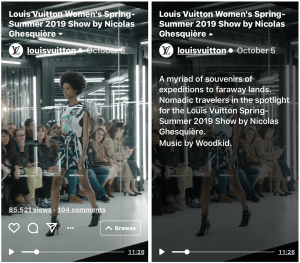 Пример за шоуто на IGTV на Louis Vuitton за тяхното модно ревю за пролет-лято на жените 2019.