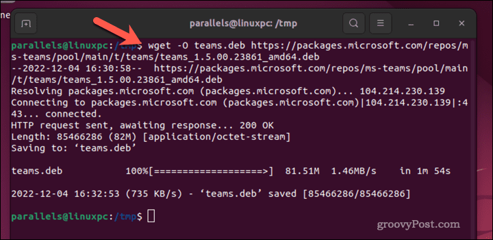 Изтеглете Microsoft Teams в терминала на Ubuntu