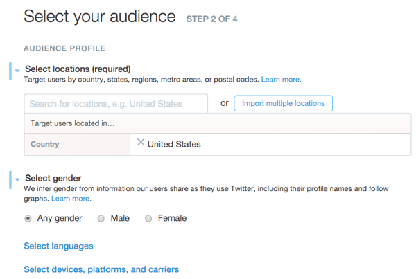 Twitter популяризирана рекламна аудитория за профил