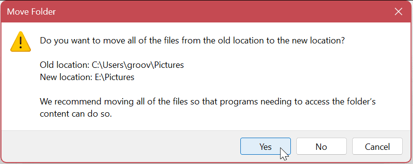 Преместване на потребителски папки по подразбиране в Windows 11