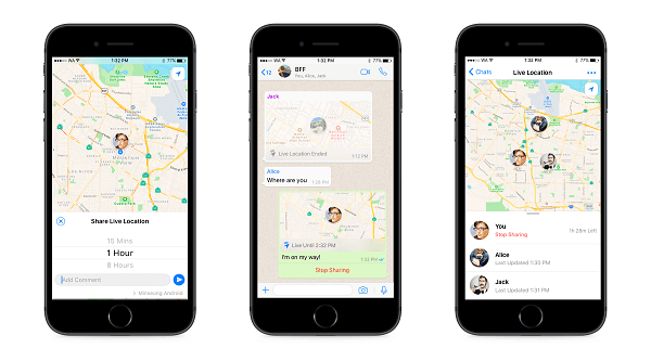 WhatsApp вече предлага споделяне на местоположение на живо за семейството и приятелите. 