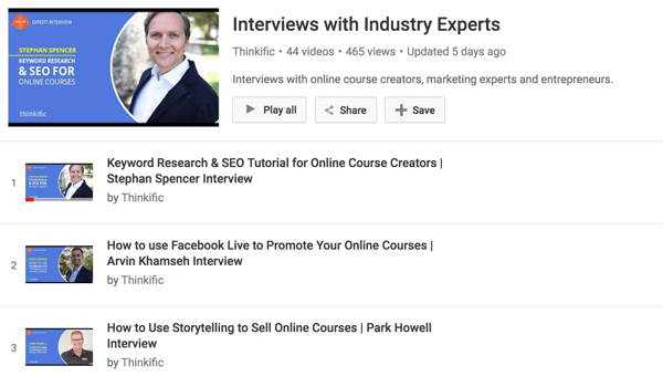 Каналът на Thinkific в YouTube има поредица от интервюта със създатели на онлайн курсове.