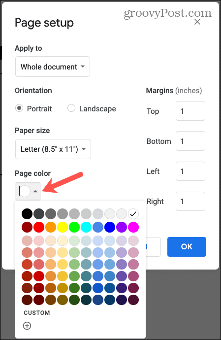 Цвят на страницата на Google Документи