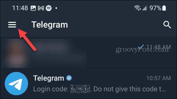 Бутон за меню в Telegram на Android