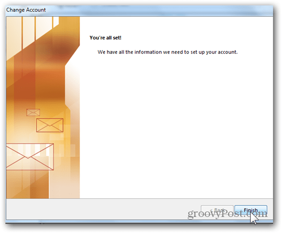 Добавяне на пощенска кутия Outlook 2013 - Щракнете върху Готово