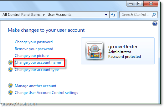 променете името на акаунта си в Windows 7