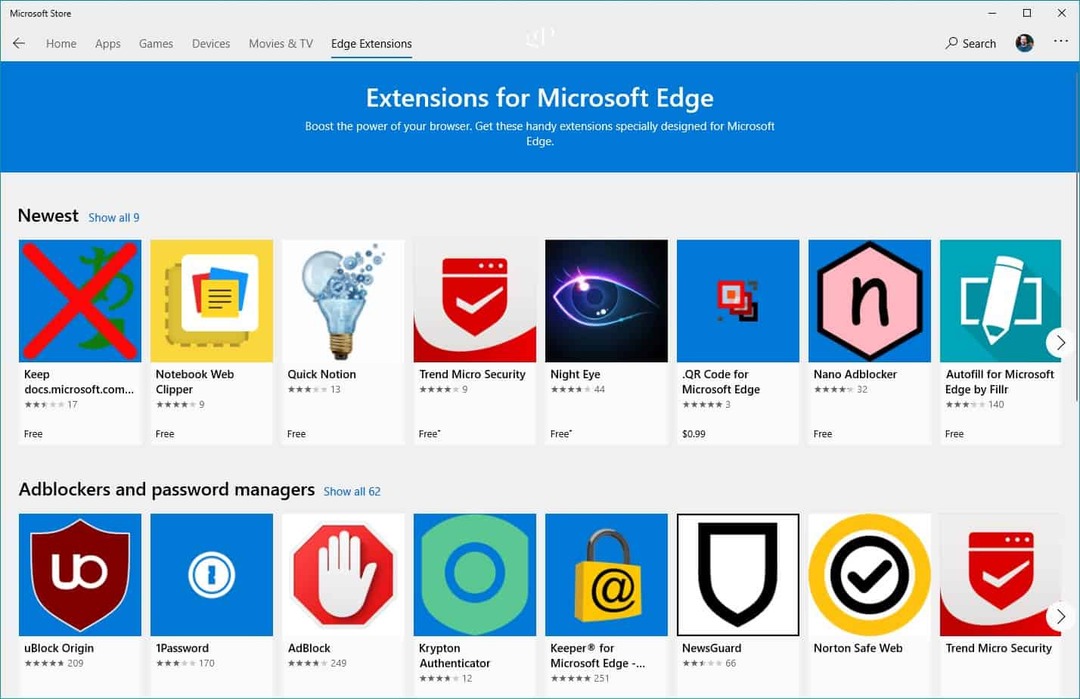 Разширения за краища на Microsoft Store