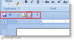 Формите на Microsoft Word 2007 бяха добавени към менюто за бърз достъп и се преместиха под лентата