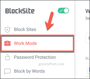 Разделът BlockSite Work Mode