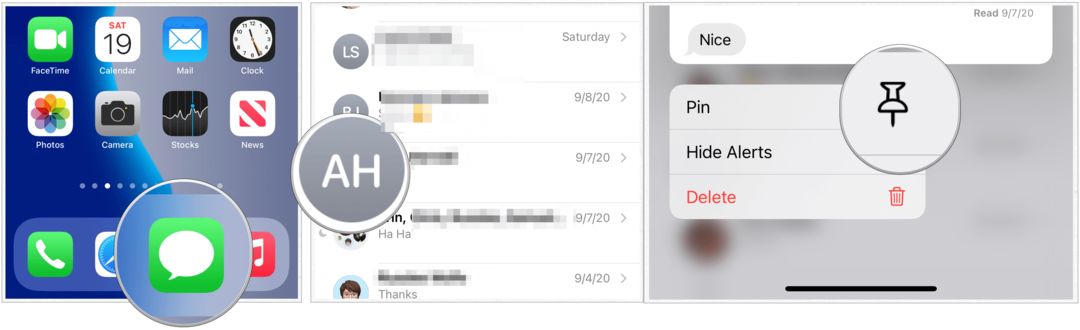 iOS 14-пинови съобщения