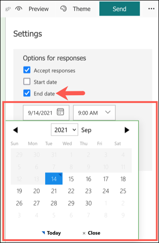 Настройте крайна дата в Microsoft Forms