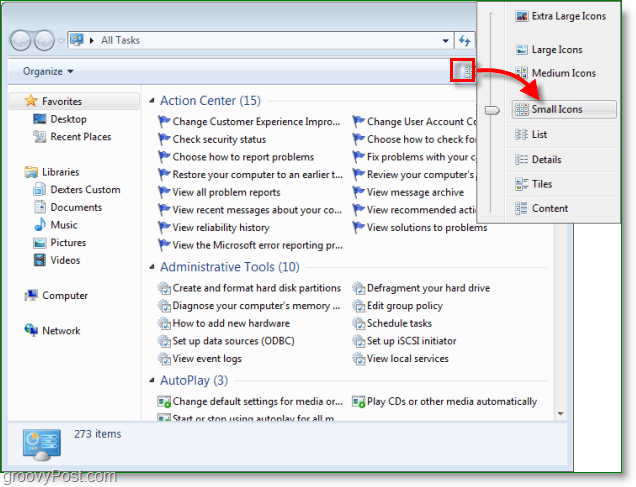 Как да консолидирате всички елементи на контролния панел на Windows 7 в един прозорец