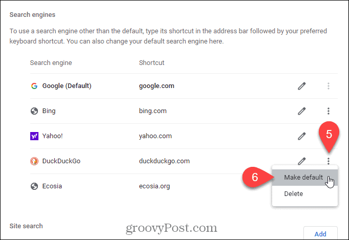 Изберете Направи по подразбиране за търсачката, която искате да бъде по подразбиране на страницата Нов раздел в Chrome