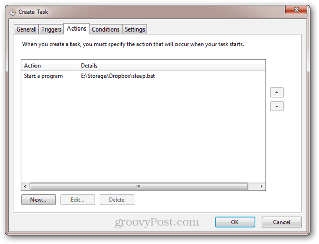 програма за планиране на задачи на Windows с sleep.bat