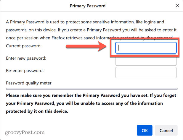 firefox въведете текущата парола