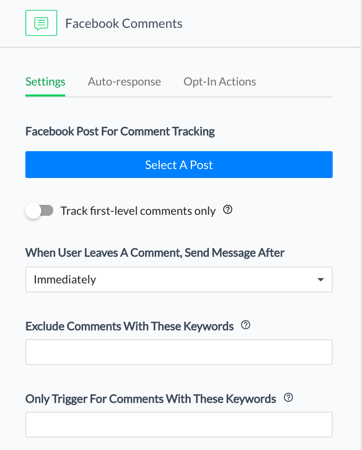 Изберете вашата публикация във Facebook и въведете ключовата дума, която потребителите ще напишат в коментарите, за да задействат бота.