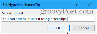 Задайте диалоговия прозорец Hyperlink ScreenTip в Word