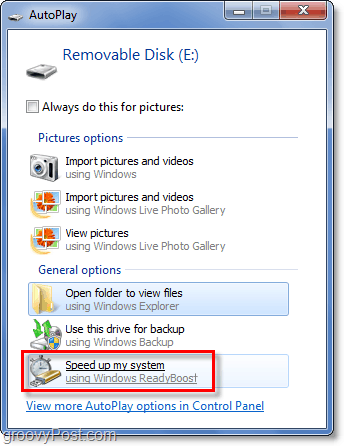 автоматична игра SD карта в Readyboost от Windows 7