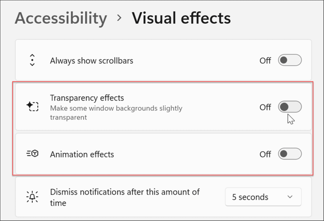 достъпност визуални ефекти настройки на windows 11