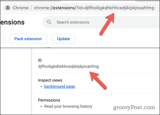 ID на разширение за Chrome