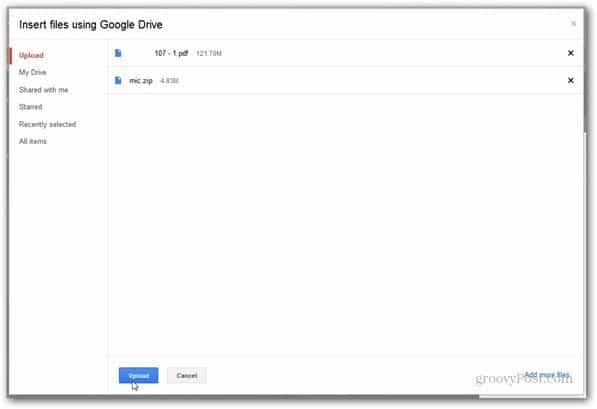 изпрати чрез качване на google drive