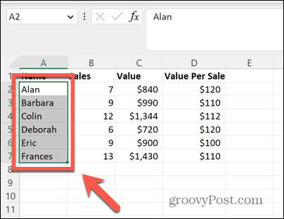 excel изберете диапазон