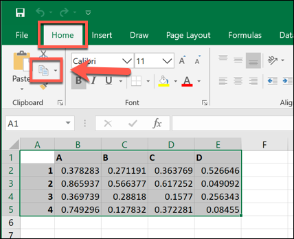 Копиране на избрани данни в Microsoft Excel