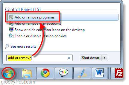 добавяне или премахване на програми в Windows 7