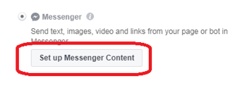 Ако сте избрали Messenger като дестинация за вашата реклама, щракнете върху Set Up Messenger Content.