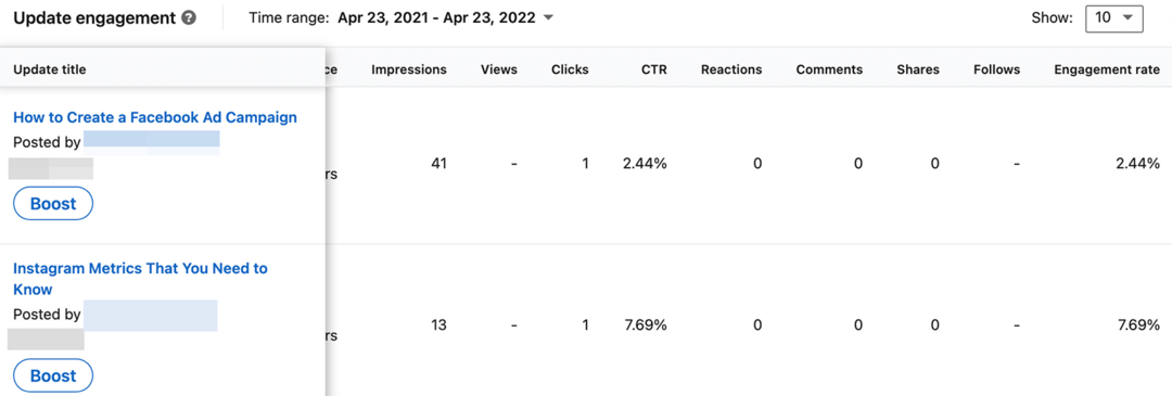изображение на LinkedIn Analytics Update Engagement данни