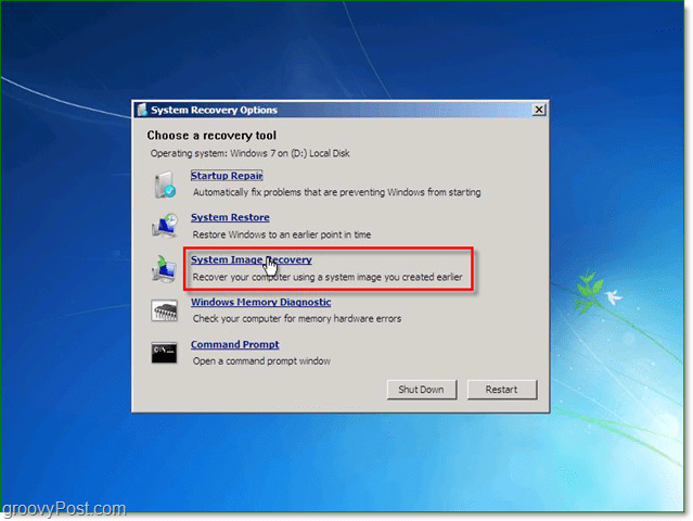 Windows 7 има 5 различни начина за възстановяване на вашата система, изберете възстановяване на образа на системата