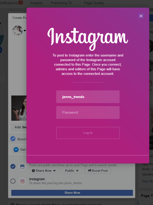 Как да кръстосате публикации в Instagram от Facebook на десктоп, стъпка 4, влезте в Instagram