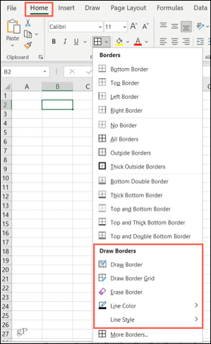Гранични опции в Excel