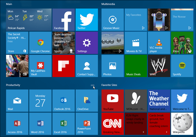 Стартовото меню на Windows 10 плочки е голямо